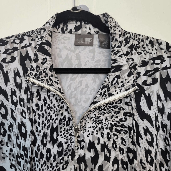 Additions by Chico's Womens Large Grey Leopard Animal Print Zip Jacket Shacket - Picture 7 of 11